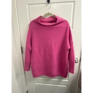 Free People Ottoman Slouchy Tunic Mock Neck Ribbed Sweater Hot Pink XS